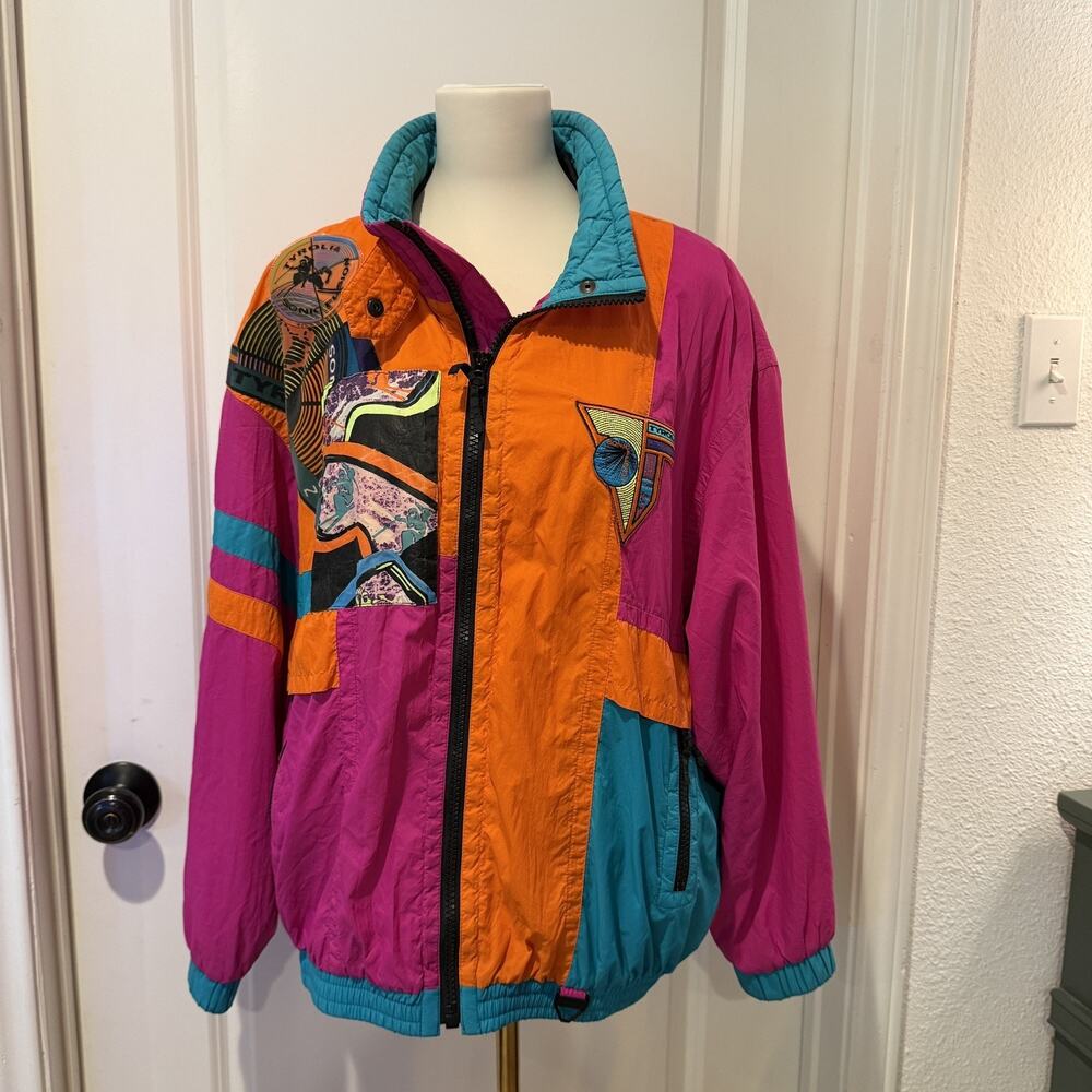 Vintage Large Women's 80s 90s Neon Orange Pink Retro Ski Jacket Tyrolia By Head
